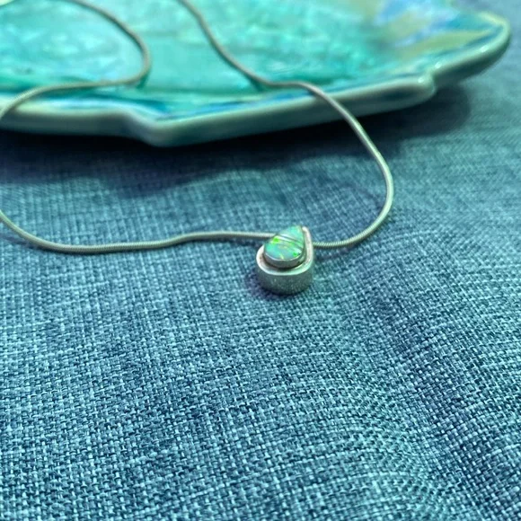 Sterling Silver Necklace and Opal Teardrop Pendant - Picture 5 of 17